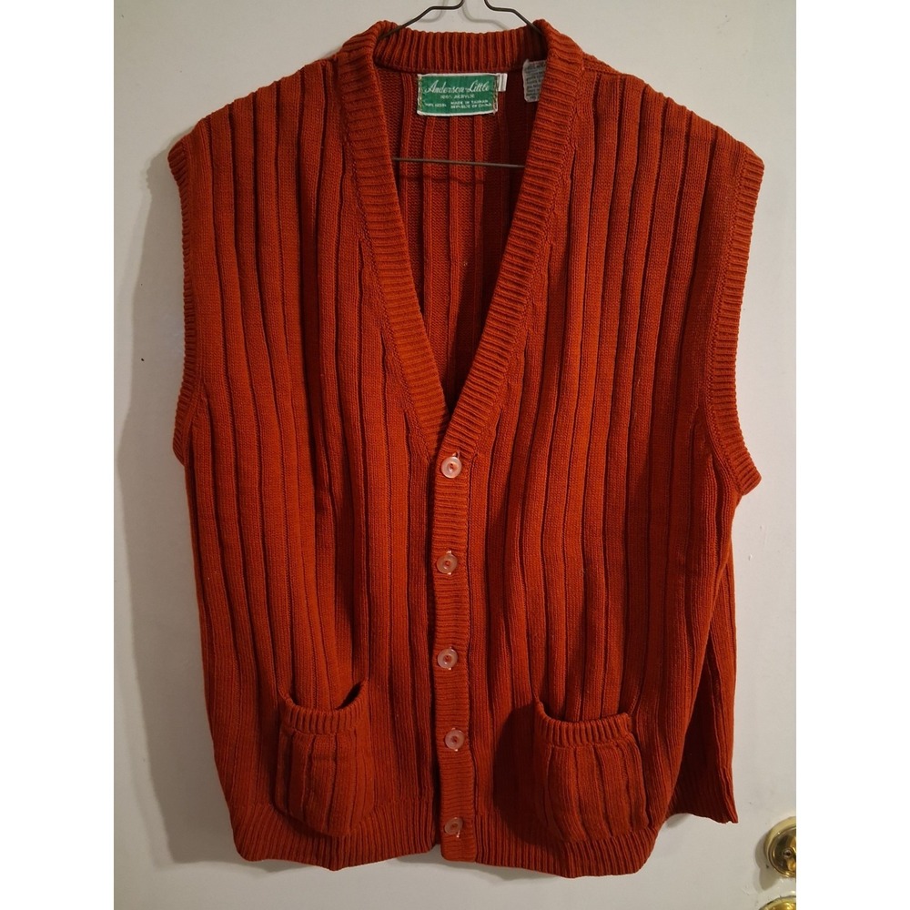 True Vintage 90s Y2K Perfect Grunge Sweater Vest Rust Button Down Ribbed Grandpa